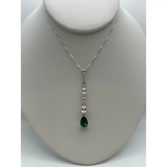 Gorgeous 11ctw Pear Cut Emerald Earrings White Sapphire Earrings Sterling Silver - Picture 4 of 4